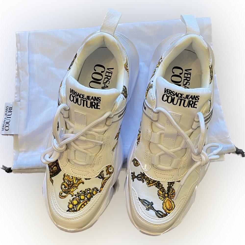 Versace Jeans Couture White and Gold Athletic Sneakers